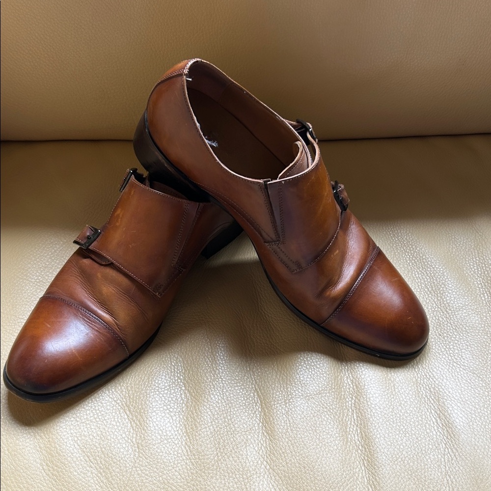 Men's Tan Brown double-Monk Strap Leather Shoes